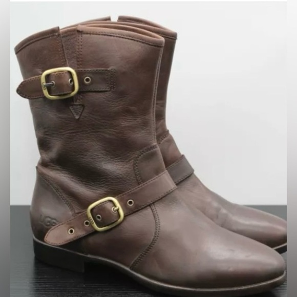 UGG Australia Frances Women’s Brown Leather Two Buckle Short Size   NWOT - Picture 2 of 14
